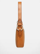 SMFK Cross Emblem Burnished Leather Shoulder Bag in Brown