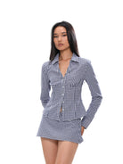 SweetChilling Gingham Plaid Mini Skirt in Blue - On Female Model
