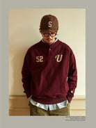 USAGE Terry Cotton Henley Sweatshirt in Burgundy - On Male Model