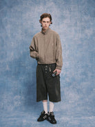 SOD Wool Blend Houndstooth Track Jacket in Khaki - On Male Model