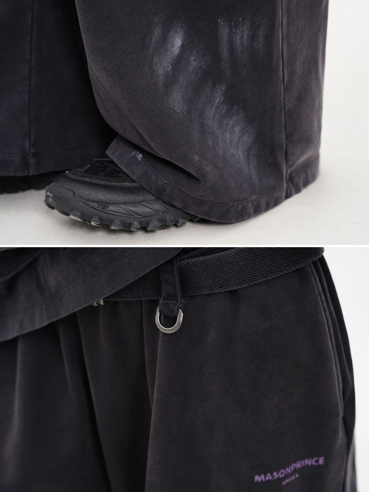 MASONPRINCE Distressed Hoodie Sweatpants Set in Gray - On Model