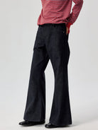 SIMPLE PROJECT Raw Selvedge Boot Cut Jeans in Navy - On Model