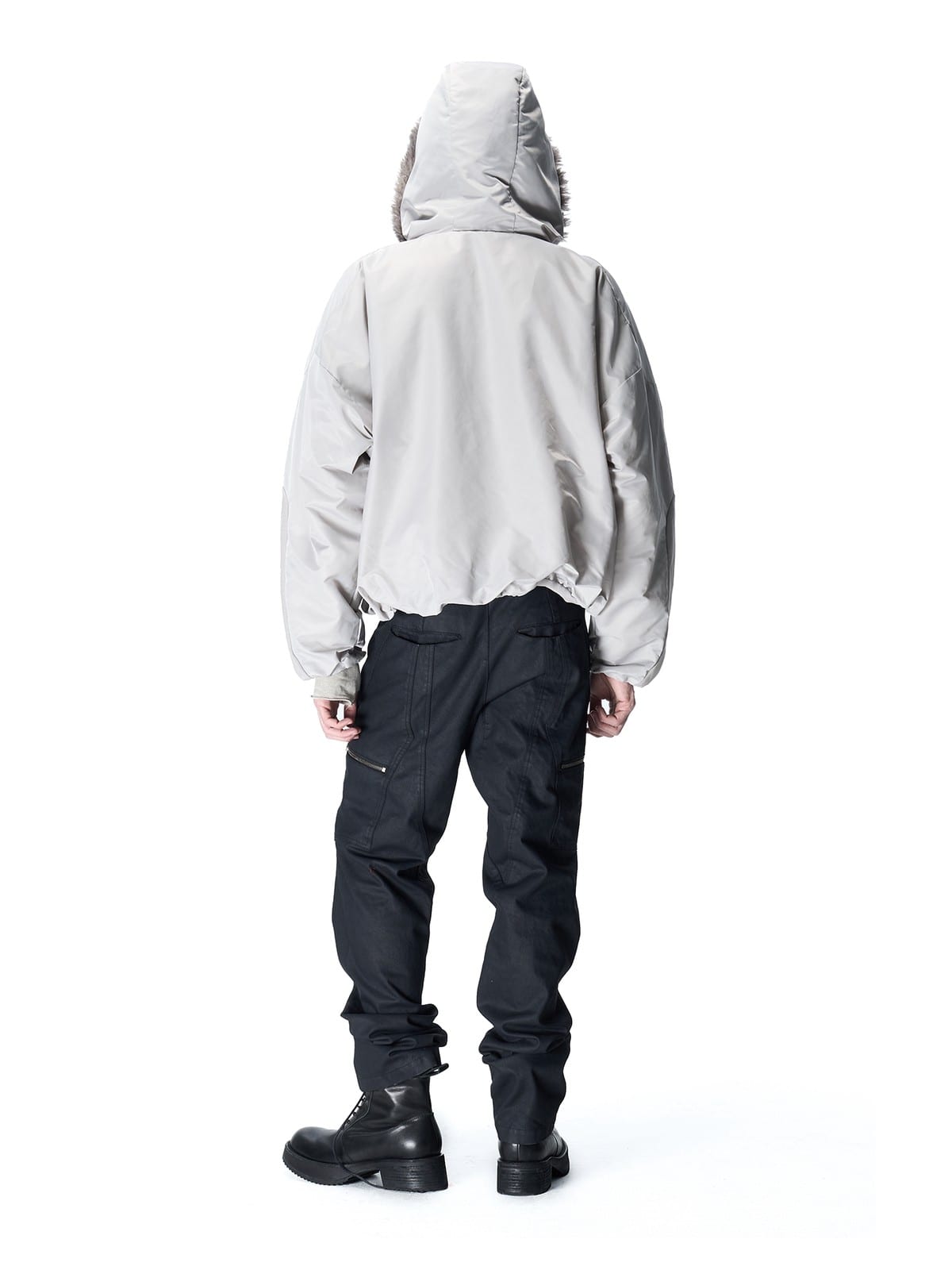 D5ove Fur Trim Hooded Padded Pullover in Gray - On Model