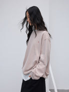 Random Piece Cotton Kapok Blend Crewneck Sweatshirt in Pink - On Female Model