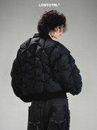 LOSTCTRL Crinkled Down Puffer Jacket in Black - On Model