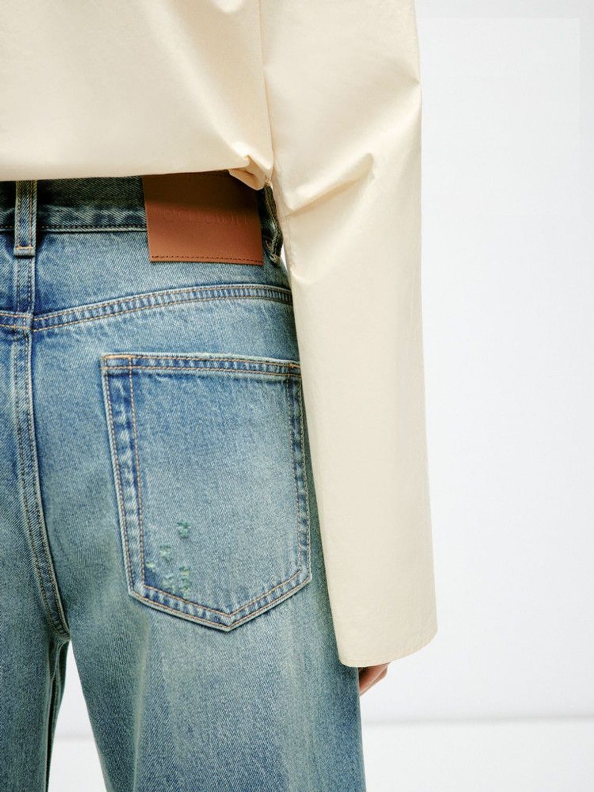 EDITION Cut Out Waist Straight Leg Jeans in Denim - On Model