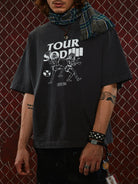 SOD Vintage Wash Tour Graphic T Shirt in Gray - On Male Model