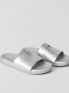 SMFK Leather Cross Detail Slide Sandals in Gray