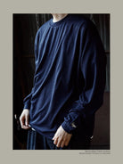 USAGE Merino Wool Blend T Shirt Set in Navy Blue - On Male Model