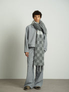 Retro 21 Wool Blend Micro Flare Knit Pants in Gray - On Male Model