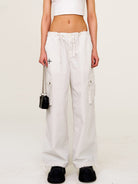 SMFK Wide Leg Parachute Cargo Pants in Gray - On Female Model