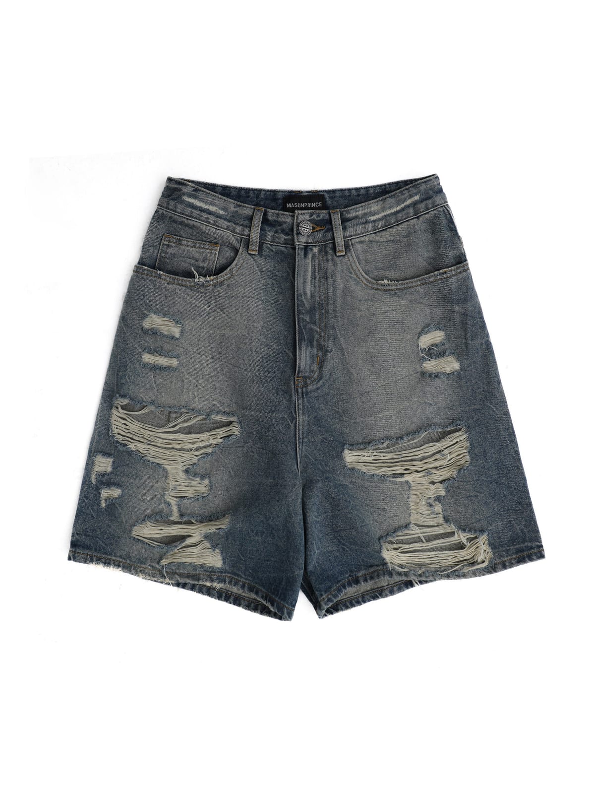 MASONPRINCE Washed Distressed Denim Shorts in Denim
