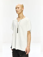 D5ove Hemp Blend V Neck T Shirt in White - On Male Model