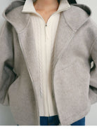 TEASEL Hooded Camel Wool Blend Jacket in Beige - On Female Model