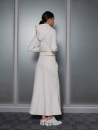 RARELY ALIKE Cotton Hoodie Fishtail Skirt Set in White - On Female Model