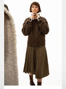 PUKI Textured Wool Blend Jacket in Brown - On Female Model