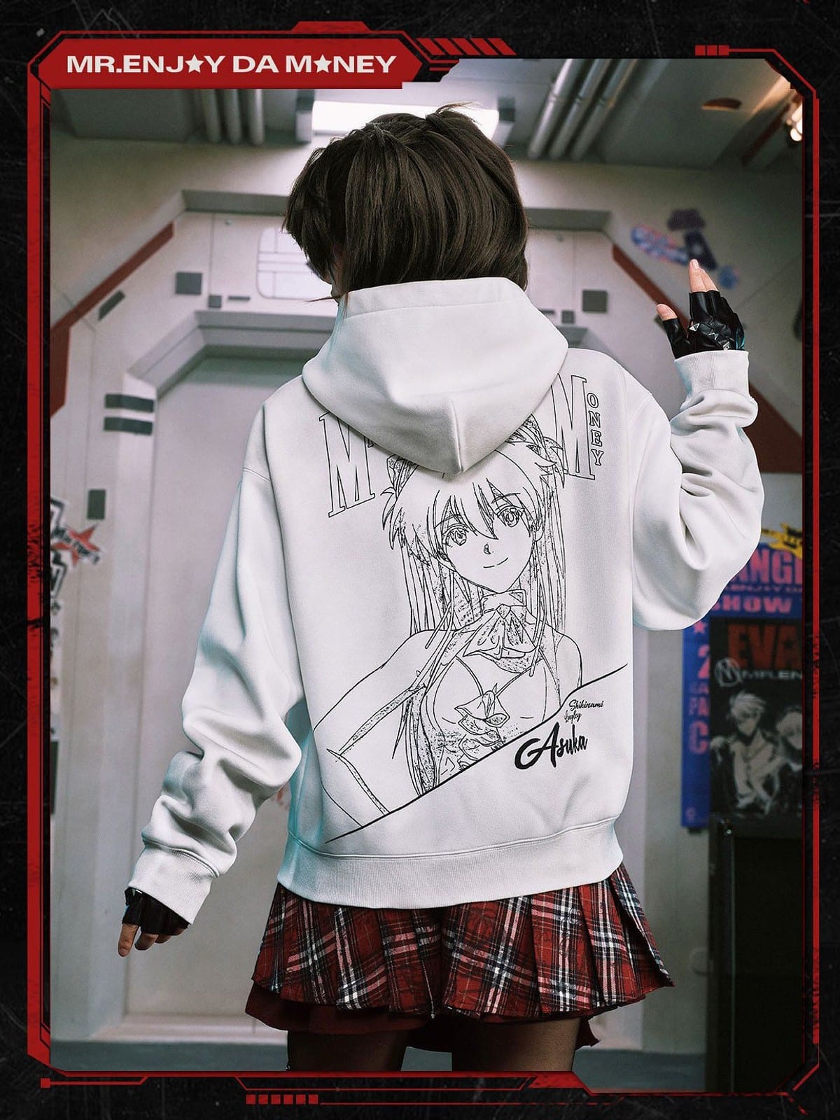 MEDM Tufted Embroidery Zip Up Hoodie in White - On Female Model