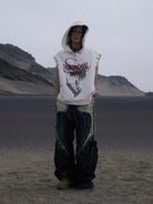 PERSONSOUL Graphic Print Sleeveless Hoodie in White - On Male Model