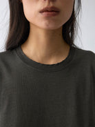 Random Piece Distressed Cotton Blend T Shirt in Gray - On Female Model