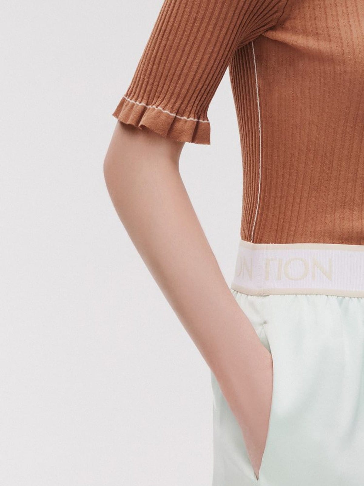 EDITION Triacetate Wide Leg Trousers in Mint - On Female Model