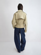 RARELY ALIKE Belted Cropped Trench Jacket in Beige - On Model