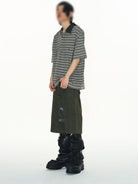 BLINDNOPLAN Striped Raw Edge Appliqu Polo in Gray - On Male Model