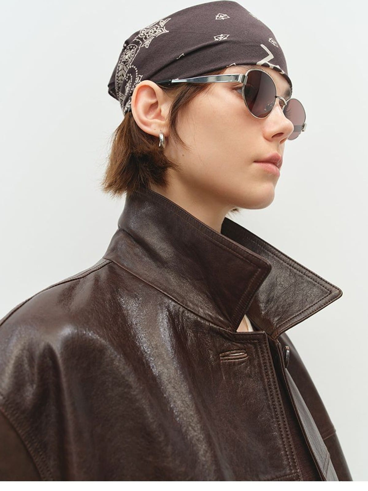 MSBEAST Oversized Lapel Sheepskin Jacket in Brown - On Female Model