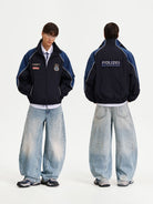 MASONPRINCE Color Block Badge Track Jacket in Blue - On Male Model