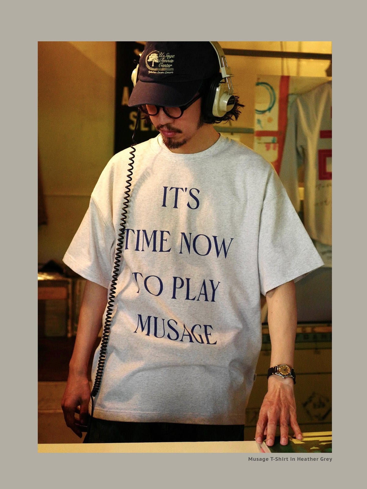 USAGE Heavyweight Graphic Cotton T Shirt in Heather Gray - On Male Model