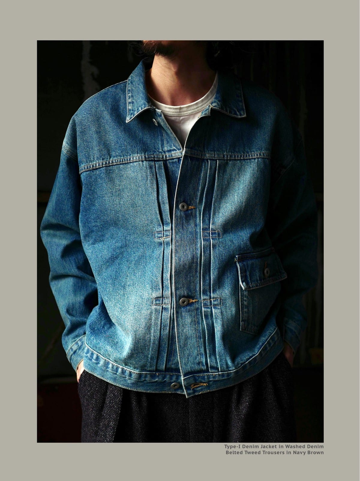 USAGE Type I Selvedge Denim Cropped Jacket in Denim - On Male Model