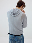 SIMPLE PROJECT Washi Paper Yarn Zip Up Hoodie in Sky Blue - On Male Model