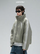 LOSTCTRL Color Block Stripe Puffer Jacket in Mint - On Model