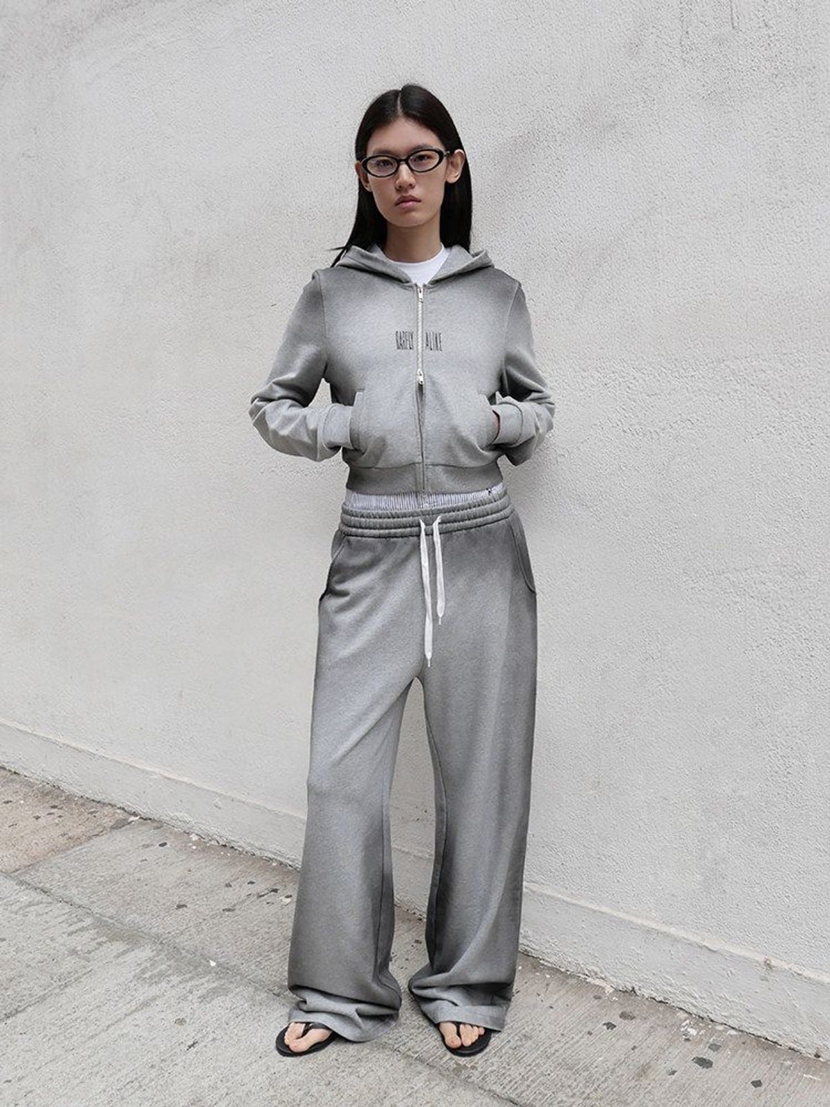 RARELY ALIKE Gradient Wide Leg Sweatpants in Gray - On Female Model