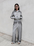 RARELY ALIKE Gradient Wide Leg Sweatpants in Gray - On Female Model