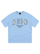 MEDM Pearl Embellished Letter Cotton T Shirt in Sky Blue