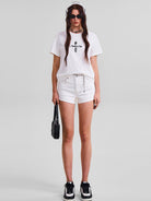 SMFK Washed Cross Graphic Cotton T Shirt in White - On Female Model