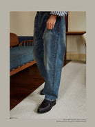 USAGE Heavily Washed Selvedge Denim Jeans in Washed Denim - On Male Model
