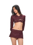 SweetChilling Double Breasted Cropped Cardigan in Brown - On Female Model