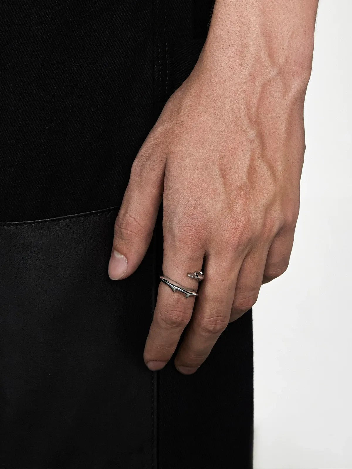 BLACKHEAD Spiked Heart Steel Ring in Gray - On Model