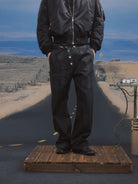 SOD Waxed Leather Buckle Jeans in Black - On Model