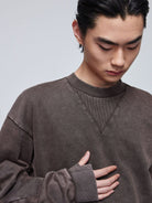 SIMPLE PROJECT Faded Cotton Crewneck Sweatshirt in Coffee - On Male Model