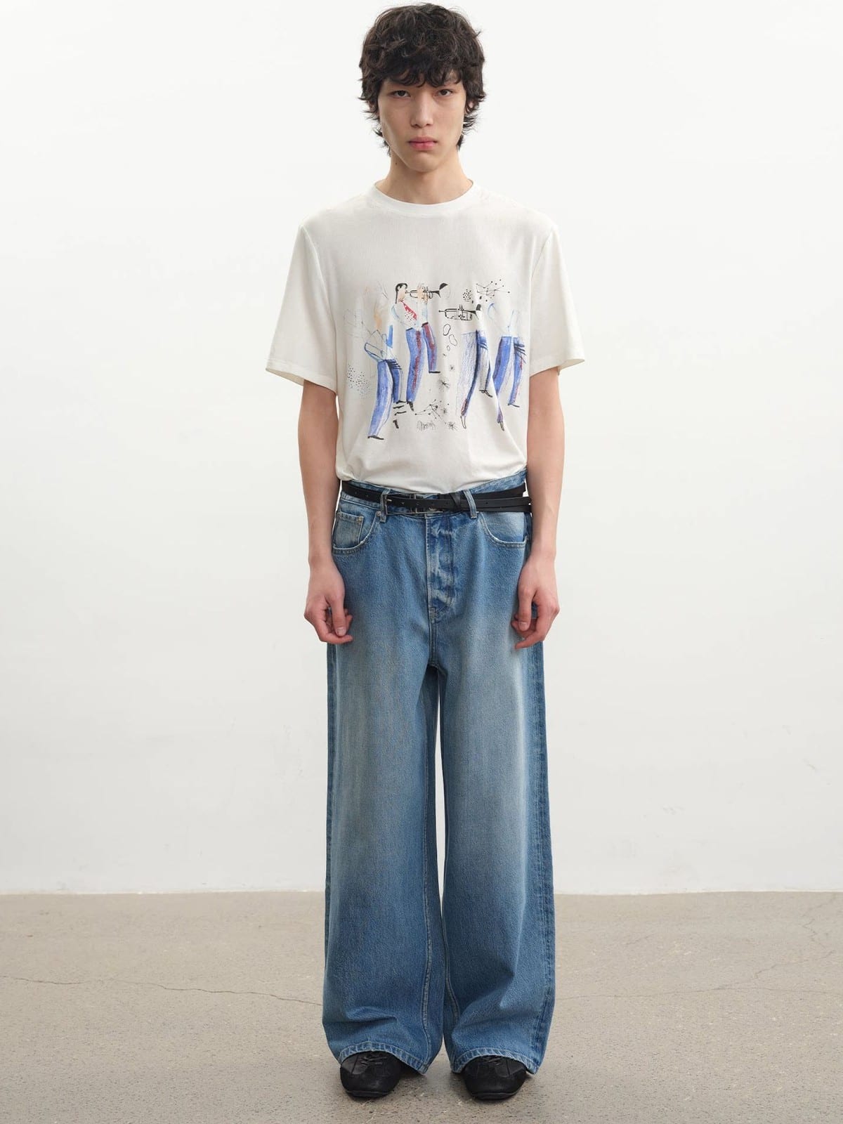 JCAESAR STUDIO Symphony Print Tencel Wool T Shirt in White - On Male Model