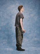SOD Distressed Washed NUMB T Shirt in Purple - On Male Model