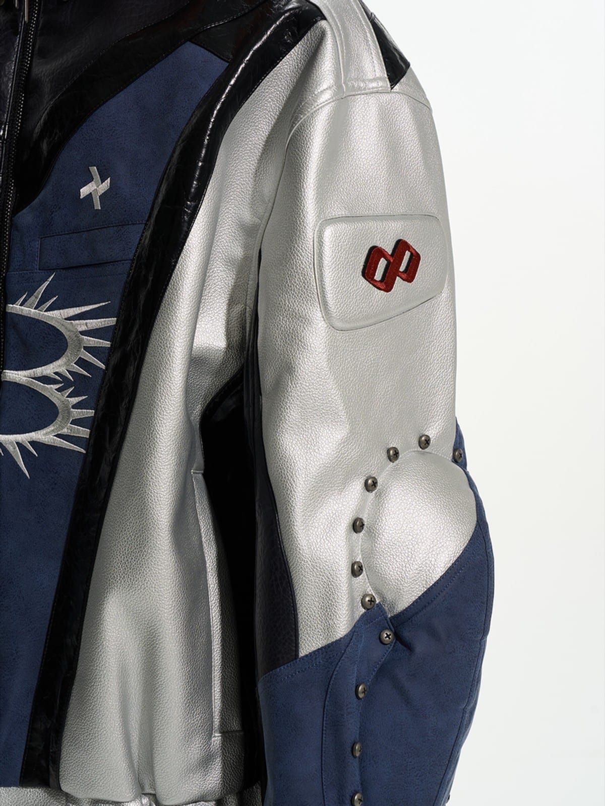 BLINDNOPLAN Color Blocked Faux Leather Biker Jacket in Black - Detail