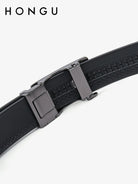 HONGU Cowhide Leather Automatic Buckle Belt in Black - Detail