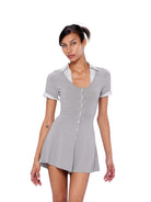 SweetChilling Contrast Collar Knit Mini Dress in Gray - On Female Model