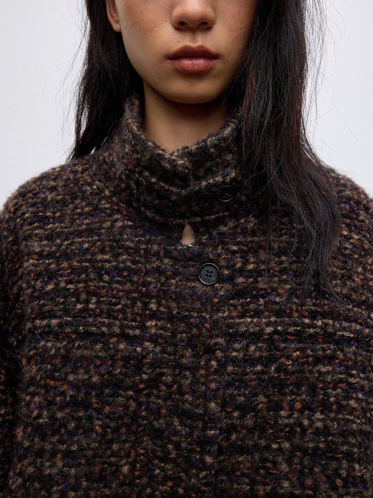 Random Piece Alpaca Blend Boucl Zip Jacket in Brown - On Female Model