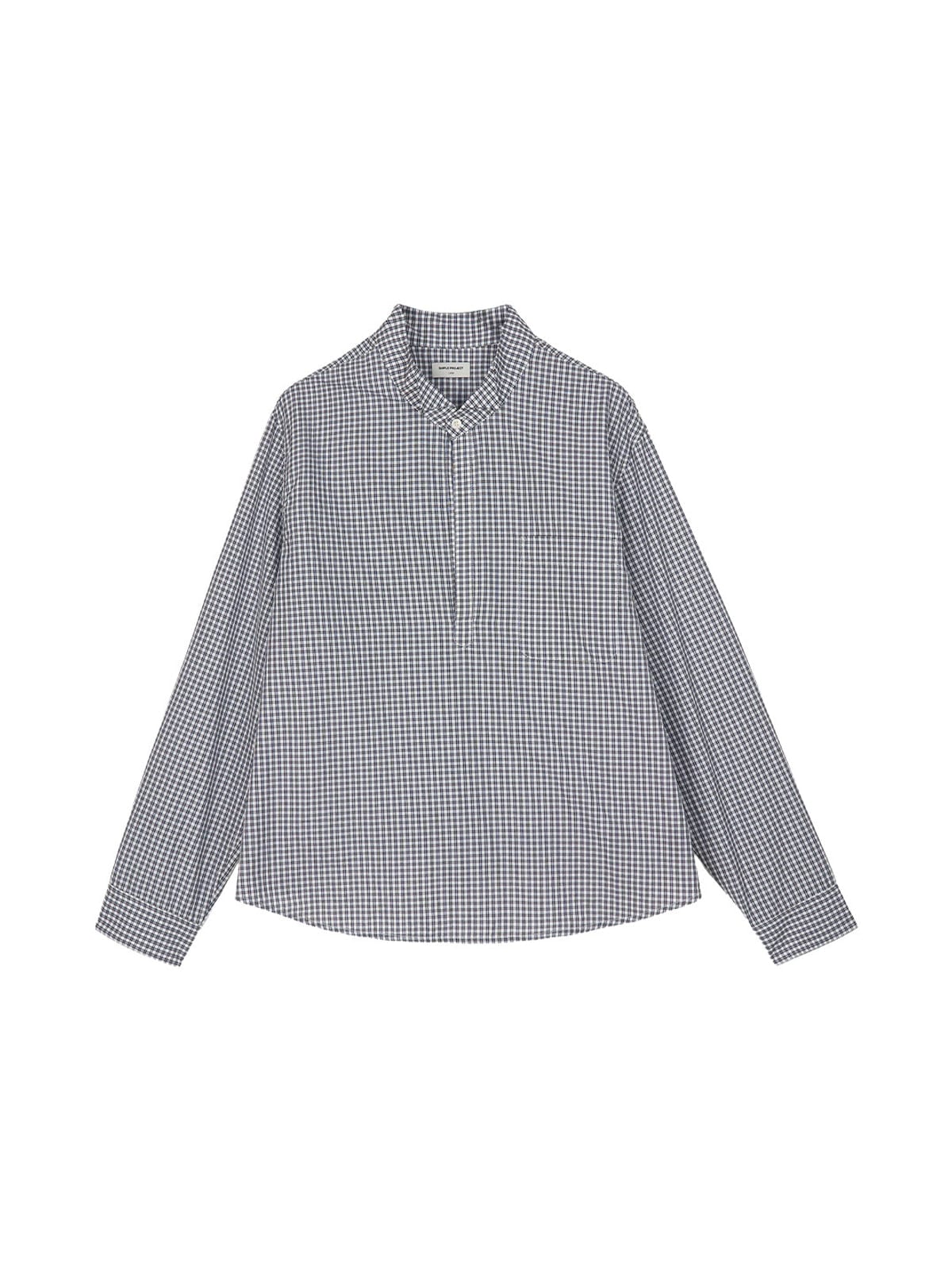 SIMPLE PROJECT Half Placket Plaid Popover Shirt in Navy Blue