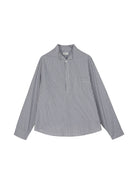 SIMPLE PROJECT Half Placket Plaid Popover Shirt in Navy Blue