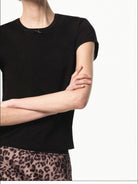 RARELY ALIKE Cotton Bowknot Crewneck T Shirt in Black - On Female Model